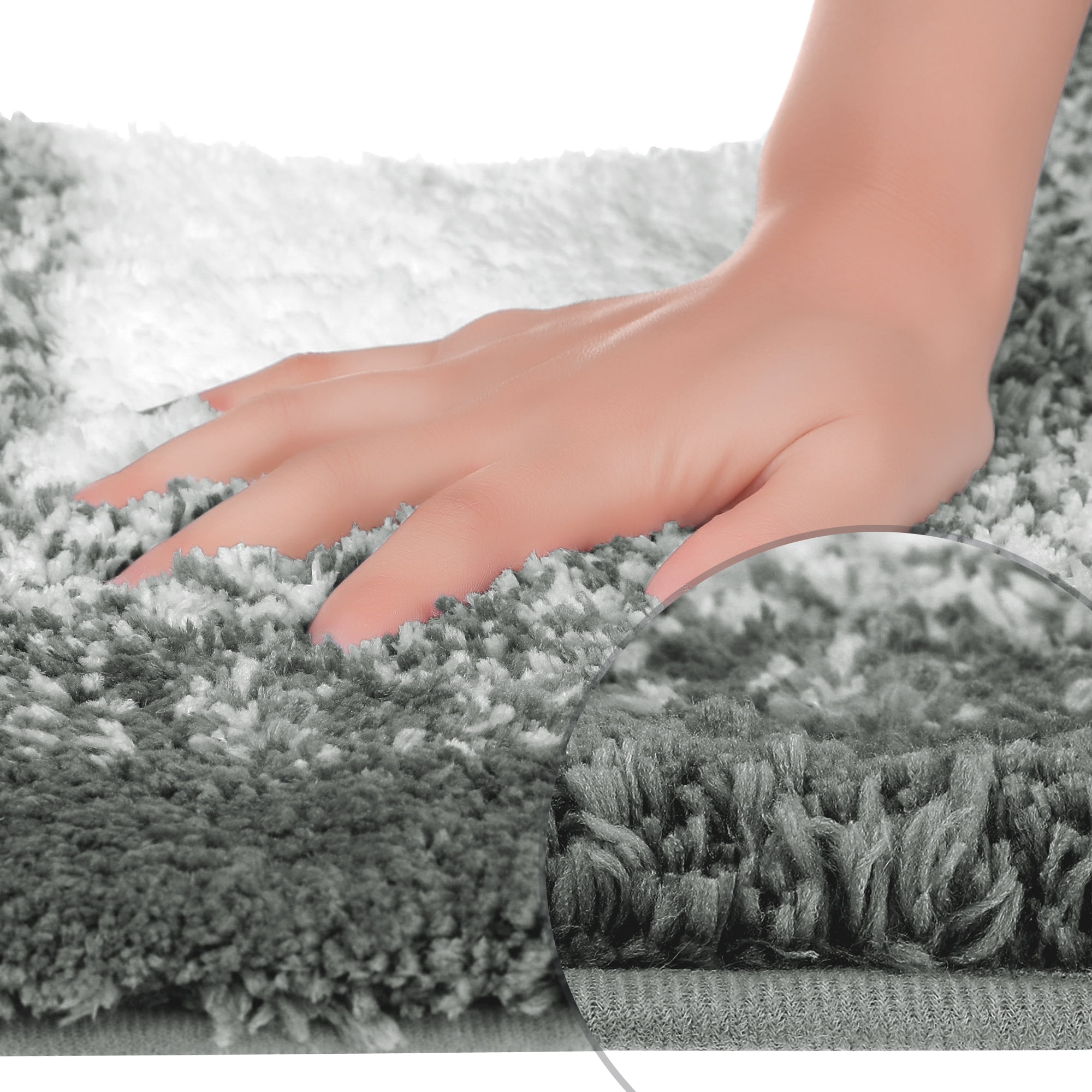 Unique Bargains Absorbent Bath Rug Non-Slip Plush Shaggy Bath Carpet Bath Mats Gray Geometry U-Shaped 20" x 20"
