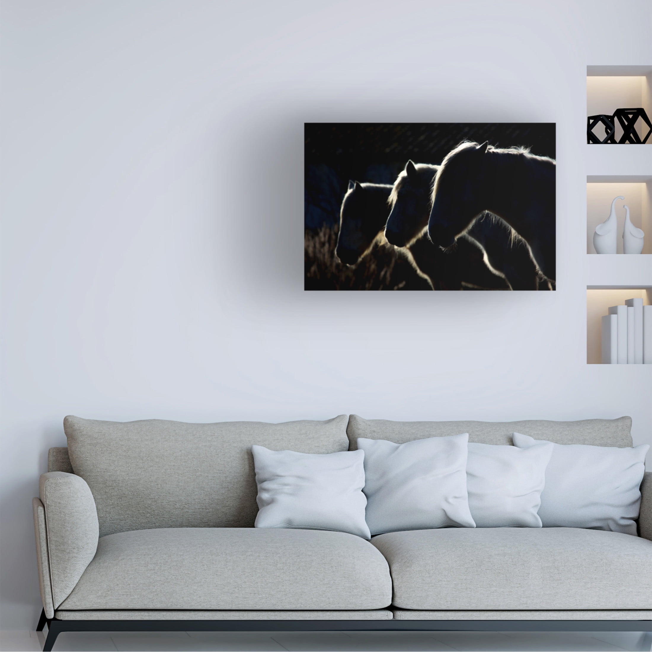 Canvas Wall Art - Michel Romaggi 'Horses Colored Version ' Wall Art for Living Room, Bedroom, or Office Décor by Trademark Fine Art - 32 x 22 Inches