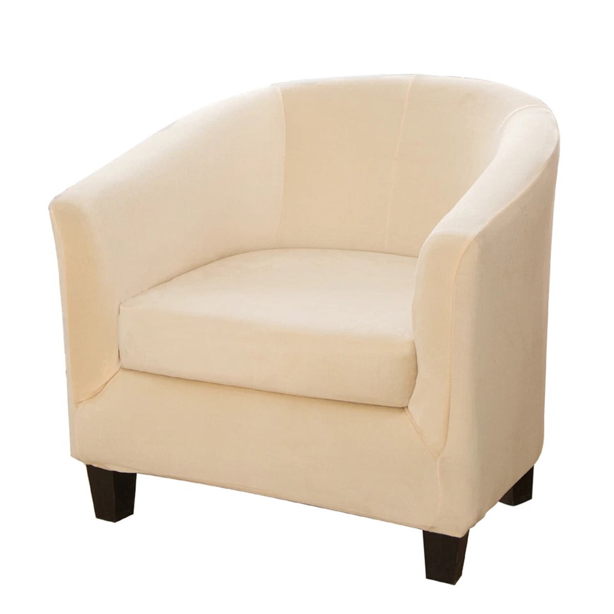 Eurhowing Stretchable Tub Chair Slipcover, 2-Piece Velvet Soft Armchair Cover with Cushion Cover, Elastic Fit Club Chair Sofa Couch Slipcover, 1-Pack, Beige