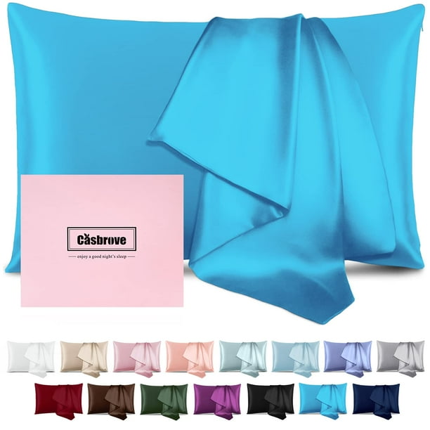 Funda de almohada de seda Casbrove Pacific Blue Mulberry Silk, paquete de 1 unidad