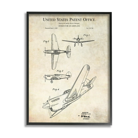 Stupell Industries Vintage Plane Flight Diagram Graphic Art Black Framed Art Print Wall Art, Design by Karl Hronek