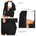 thumbnail image 4 of Conjunto de pantalones cortos con capucha y cremallera, manga larga, poliéster, transpirable, conjunto de salón de 2 piezas para mujer para correr, negro, XL, 4 of 5