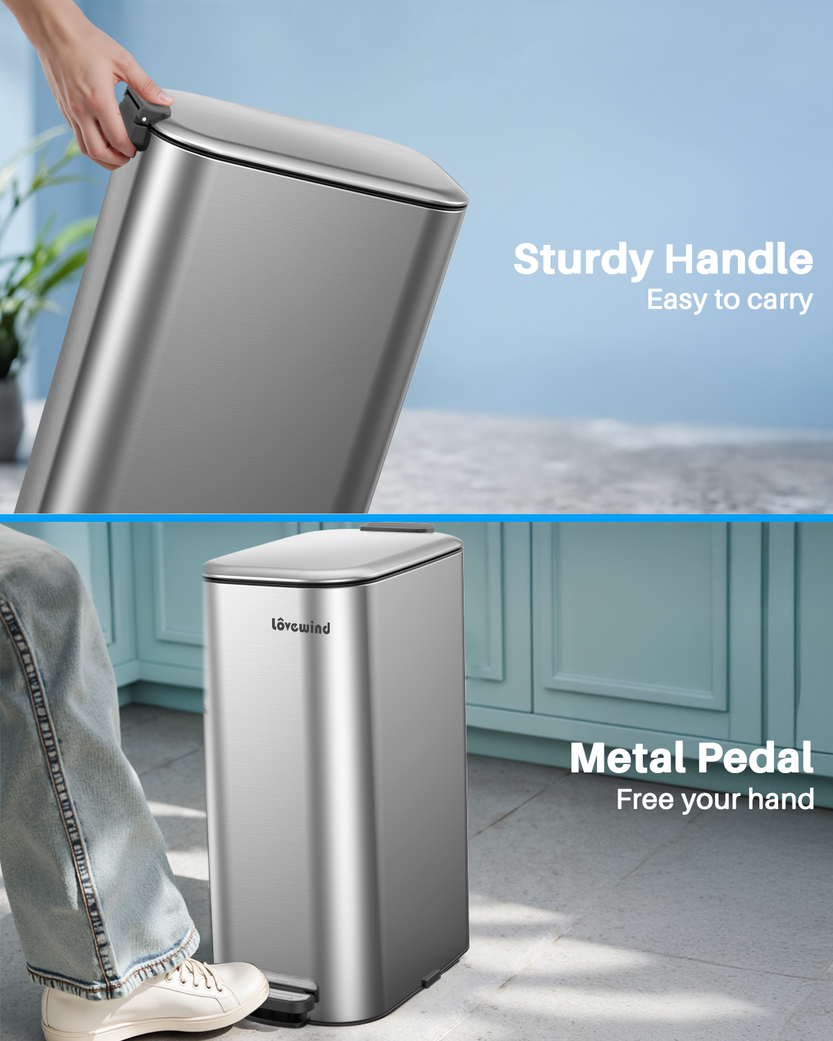 8 Gallon (30L)Trash Can,Stainless Steel Step Garbage Can with Lid ,Waste Bin for Kitchen,Bathroom,Bedroom Home Office,Silver