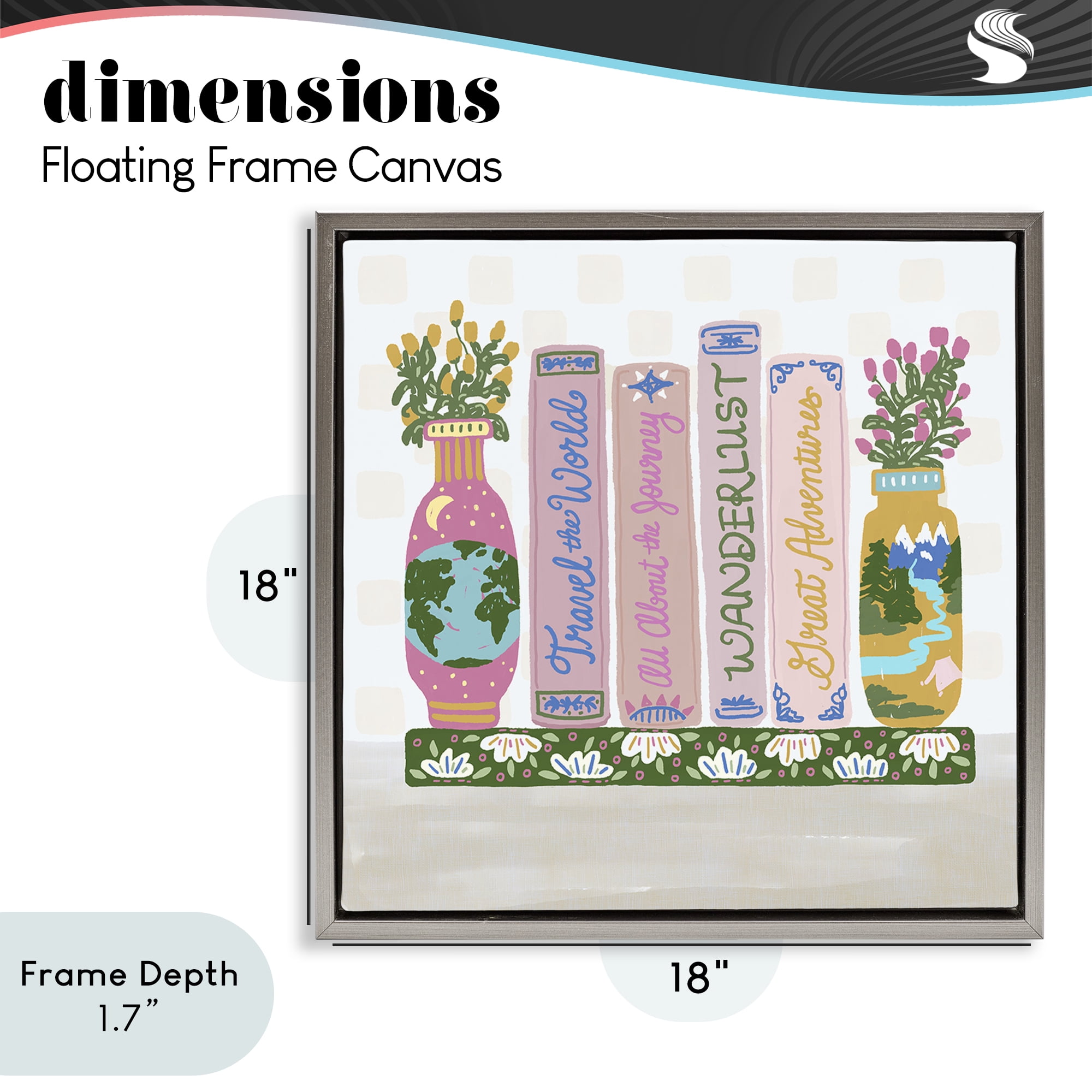 Stupell Industries Boho Travel Books Shelf Gray Framed Floater Canvas Wall Art, design by Connie Summers
