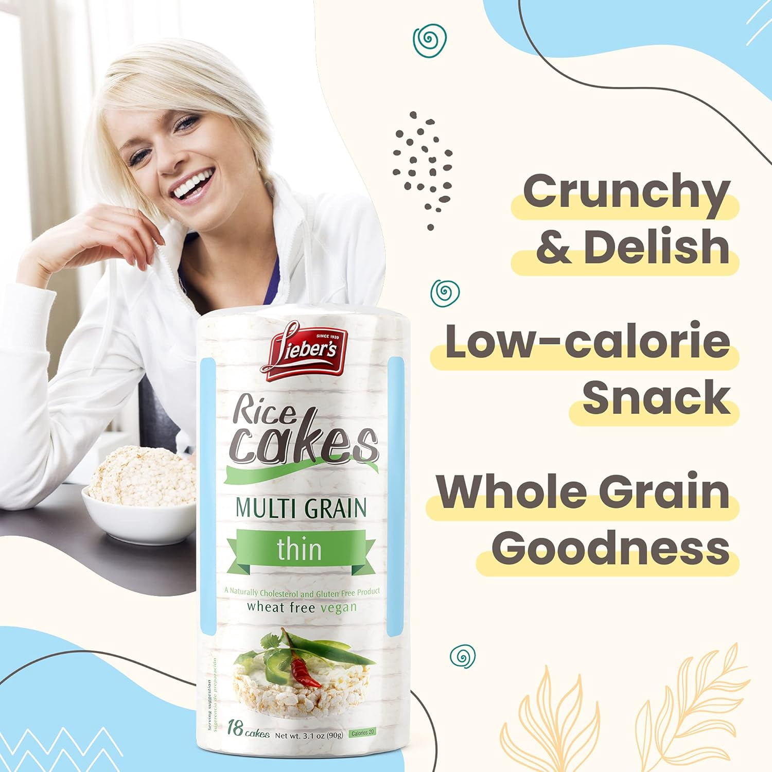 Pack of 12, Liebers Multigrain Thin Rice Cakes, 3.1 oz