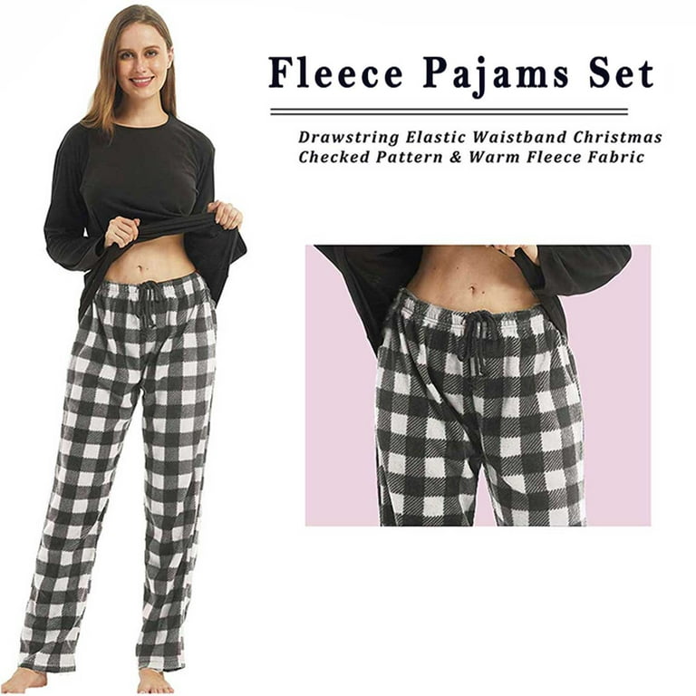 LNFINTDO Matching Couple Pajama Set, Matching Pjs for Couples, Plaid Pajama Set for Women and Men Soft Warm Fleece Shirt and Pants Sleepwear Set, Grey Plaid, Small