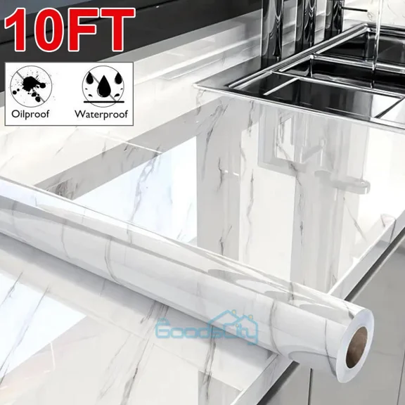 Zyler - White Marble Contact Paper Self Adhesive Peel Stick Wallpaper Kitchen Countertop