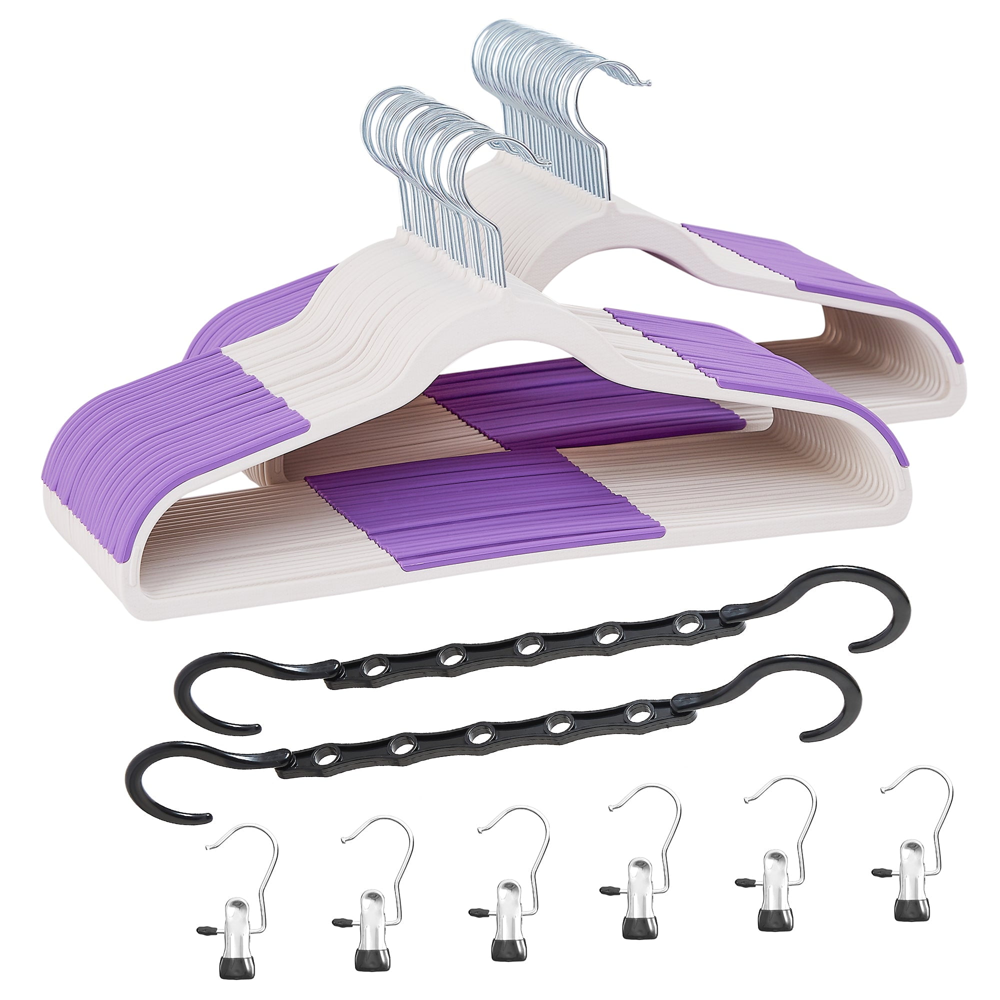 VECELO 50 Pack Heavy Duty Plastic Hangers, 360º Swivel Hook Coat Hangers, Non-Slip, Space-Saving, Purple