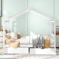 thumbnail image 2 of Full Size House Bed, Wooden Platform Bed with Roof, 2 Drawers,Headboard and Footboard for Bedroom Guest Room, No Box Spring Required, White, 2 of 9