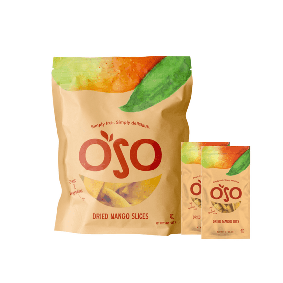 Oso Snacks Dried Mango Bundle: 23oz Family-Size Bag + 2 Snack Packs (1oz Each) – Total 25oz of 100% Real Fruit