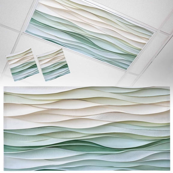 2 Pack Abstract Wave Texture Fluorescent Light Covers for Ceiling Lights Watercolor Green Decor Magnetic Ceiling Light Covers Overhead Light Filters for Office Classroom Home