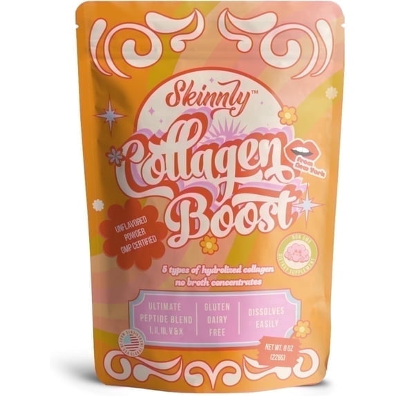 Multi Collagen Protein Powder Unflavored- Skinnly Types I II III V X, Grass Fed Hydrolyzed Collagen For Skin, Joints & Hair Support, Easy Mix, 8oz