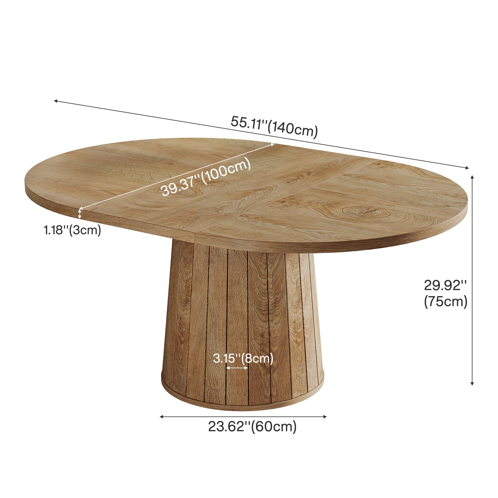 MAYEERTY 55 Inch Oval Dining Table, Elegant Kitchen Dinner Table with Cylindrical Wooden Pedestal Base for Family Dining