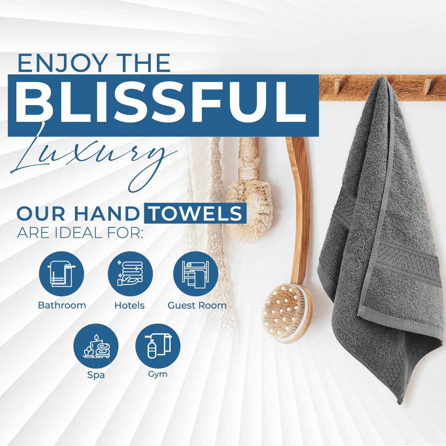 Dan River Hand Towel pack of 6 Quick Dry And Absorbent Cotton Towels for Bathroom - Gray 16x28in