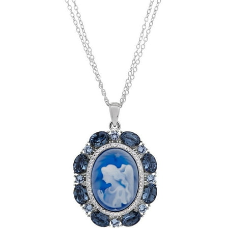 Dogeared Angel Necklace - Women's Swarovski Crystal Blue Angel Cameo Sterling Silver Pendant, 18