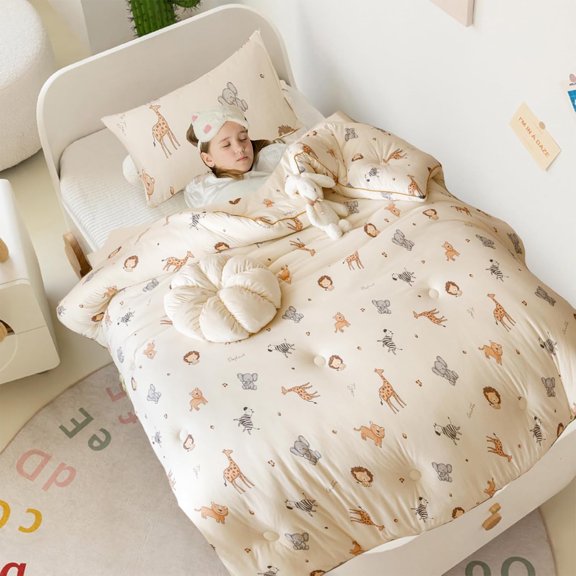 MorroMorn Super Soft Toddler Bedding Set, Thick Fluffy Comforter Sets Neutral Bed Set with Pillowcase for Girls Boys Kids Baby, Lightweight Noiseless Warm Cozy for Fall Winter (Cute Animals)