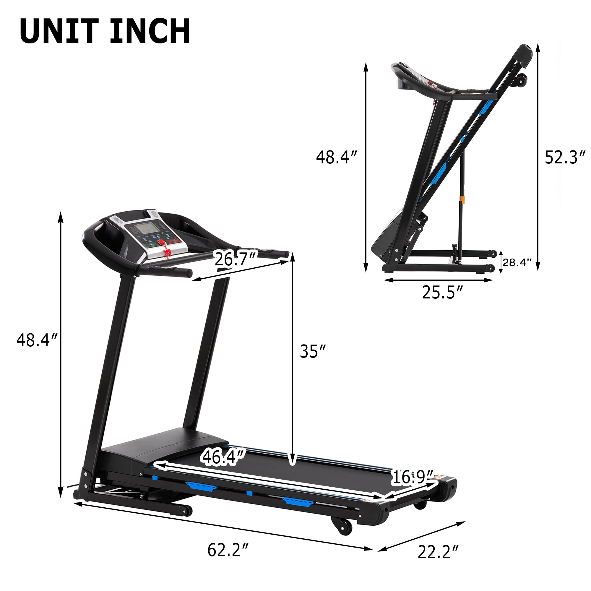 Foldable Treadmill with Automatic Incline, 3.5HP Workout Running Machine Walking, Double Running Board Shock Absorption Pulse Sensor