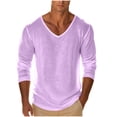 thumbnail image 2 of ZORYEVY Winter Long Sleeve T Shirts for Men Vacation Cotton Casual Tops for Men Vintage V Neck Solid Lightweight Tops, Purple XXL, 2 of 6