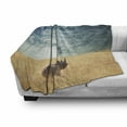 thumbnail image 2 of Safari Soft Flannel Fleece Blanket, Wild Animal Sun Beaming Through Cloudy Sky Grassland Autumn View Picture, Cozy Plush for Indoor and Outdoor Use, 70" x 90", Bluegrey and Mustard, by Ambesonne, 2 of 5