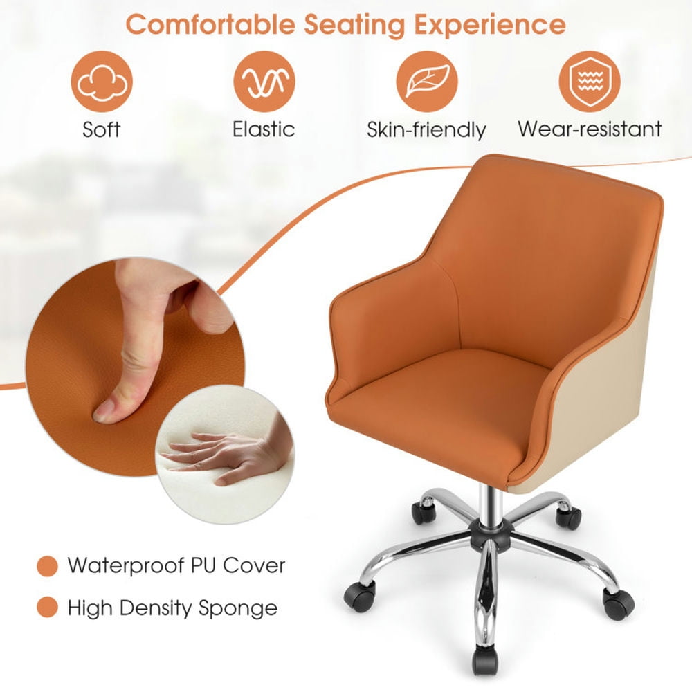 Demi Bonn PU Covered Office Chair with Adjustable Height and Sponge Padded Cushion, Rolling Work Computer Desk Chair, Brow