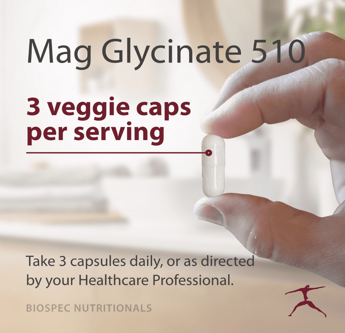 Biospec Nutritionals Mag Glycinate 510 – Magnesium Glycinate – Nutritional Supplement for Stress, Heart Health, Nerves, Muscles, Energy, and Metabolism* - (100 Capsules)