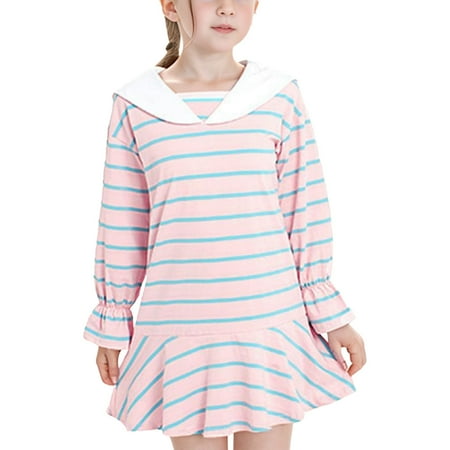 

QBGSAY Toddler Girls Dress Autumn Dress Medium Children Striped Dress Peplum Long Sleeve Casual Dress Casual Swing Dresses