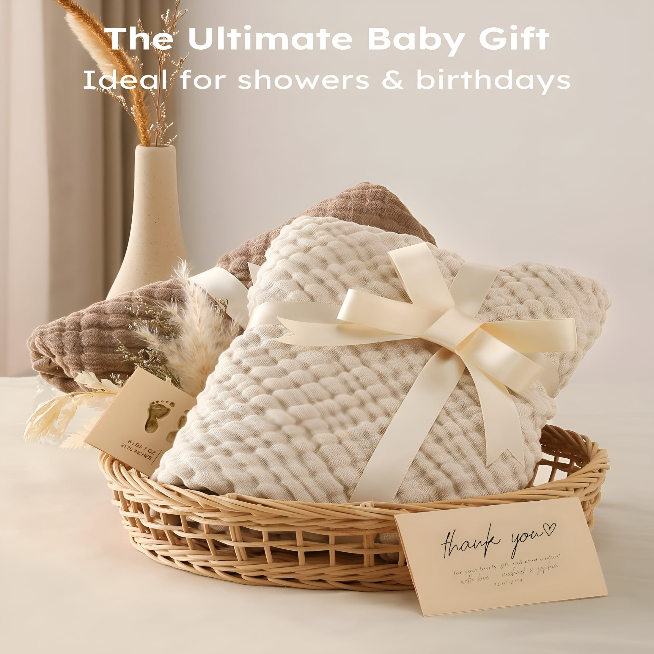 AUQ 2026 New Hooded Baby Towels for Newborn 2 Pack 100% Muslin Organic Cotton Baby Bath Towel with Hood for Babies,Infant,Toddler&Kids,32X32Inch,Soft&Absorbent Newborn Essential,Beige&Coffee
