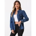thumbnail image 2 of DARING DIVA Women's Puff Long Sleeve Button Down Jean Denim Jackets M Blue, 2 of 6