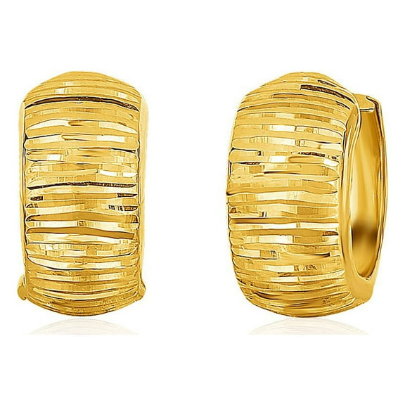 14k Yellow Gold Diamond Cut Hoop Design Earrings