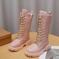 thumbnail image 5 of OGLCCG Lace Up Comfort Boots Girls Leather Side Zipper Round Toe Lug-Sole Mid Calf Booties Punk Goth Winter Boots for Little Big Kid, 5 of 7