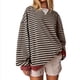 thumbnail image 1 of Women's Oversized Striped Color Blocking Long Sleeved Round Neck Sports Shirt Casual Loose Fitting Pullover Shirt Top, 1 of 3