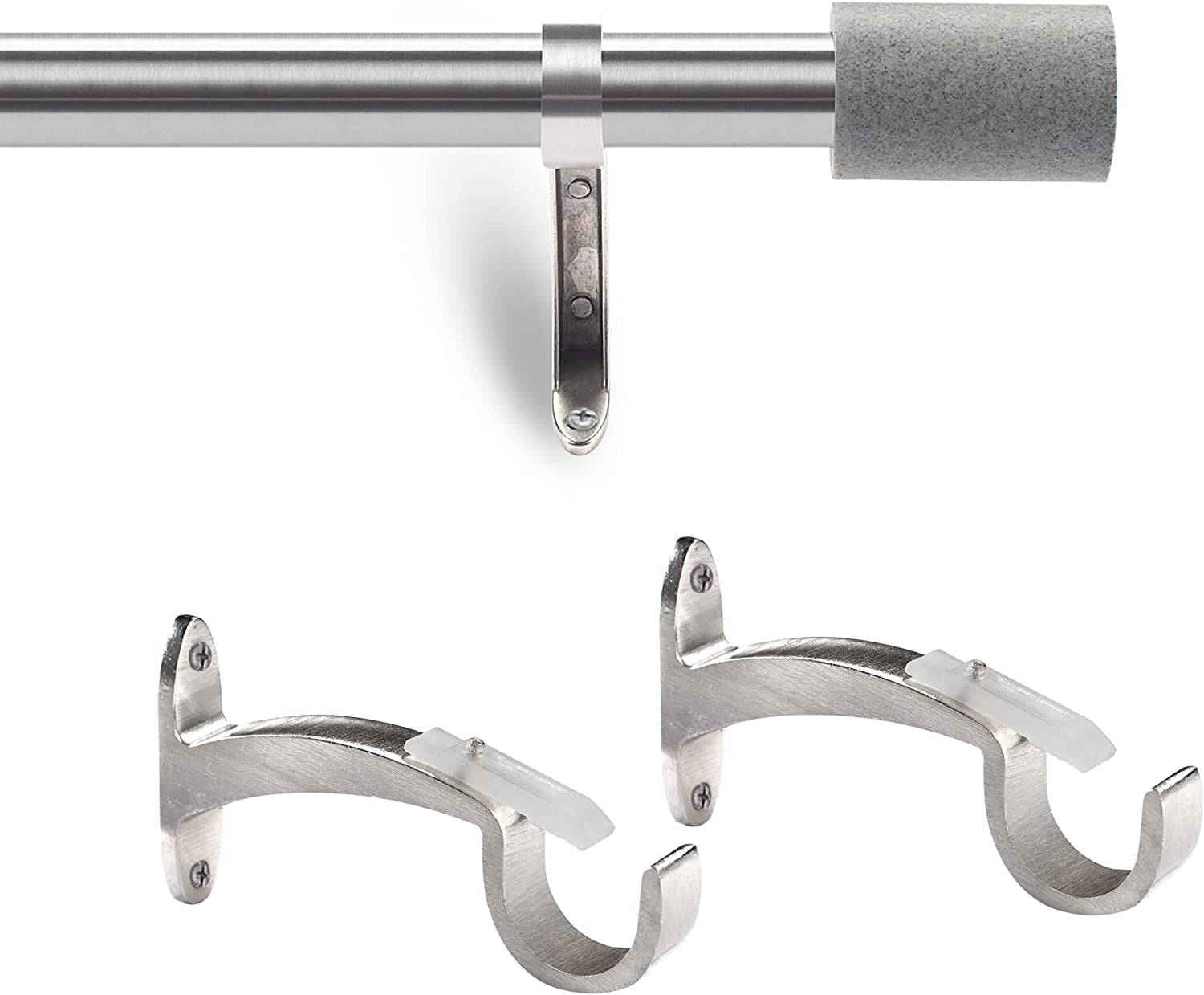 Deco Window 52 -144 Extendable Curtain Rod with Brackets for Windows with Cylinder Marble Finials (25mm Diameter, Satin Silver)