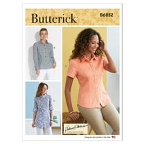 Butterick Misses' Button-Down Shirt, Code B6852 Sewing Pattern Kit, Sizes 8-10-12-14-16, Multicolor