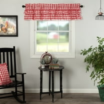 VHC Brands Annie Buffalo Check Cotton Farmhouse Kitchen Curtains Rod Pocket Hanging Loops Ruffling 16x60 Valance, Red Country