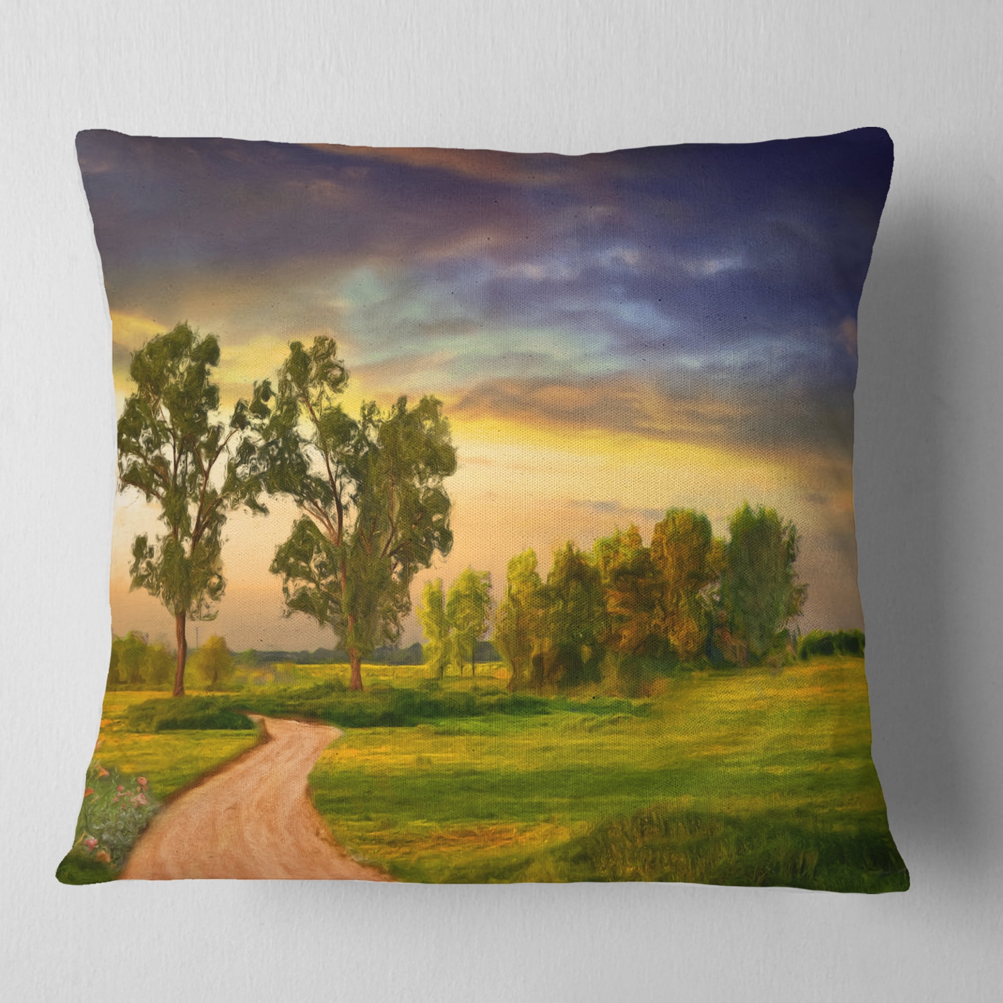 Designart Road to Bliss - Landscape Printed Throw Pillow - 16x16