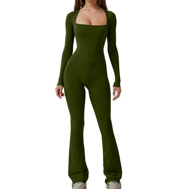 Tidyack , Combinaison à Manches Longues Taille Haute, Couleur Unie Jambe Grand, Tissu Extensible, Mode Automne Hiver, pour Femmes, Design à Taille Cintrée, Port Quotidien Confortable, 100 % Polyester, Style Décontracté Bureau