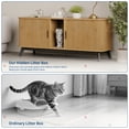 thumbnail image 2 of 59" Hidden Cat Litter Box Enclosure Furniture, Double-Room Litter Box Cabinet with Sliding Door - Dog-Proof - Odor Control - Storage Bench Hideaway - Indoor Cat House, Color: Natural Oak, 2 of 8