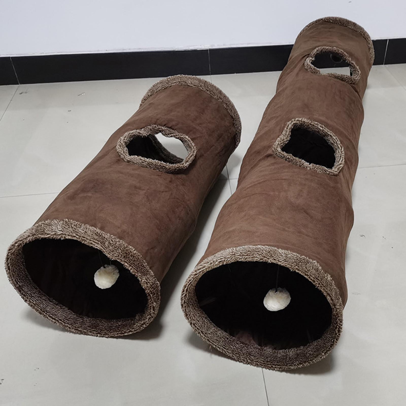 EHJRE Portable Cat Tunnel Interactive Tube Foldable Toy with Play Ball Hiding Pet Tent Cave for Small Animals Puppy Supplies indoor and outdoor Playing , 30x30x67cm Marrom S 30x67cm