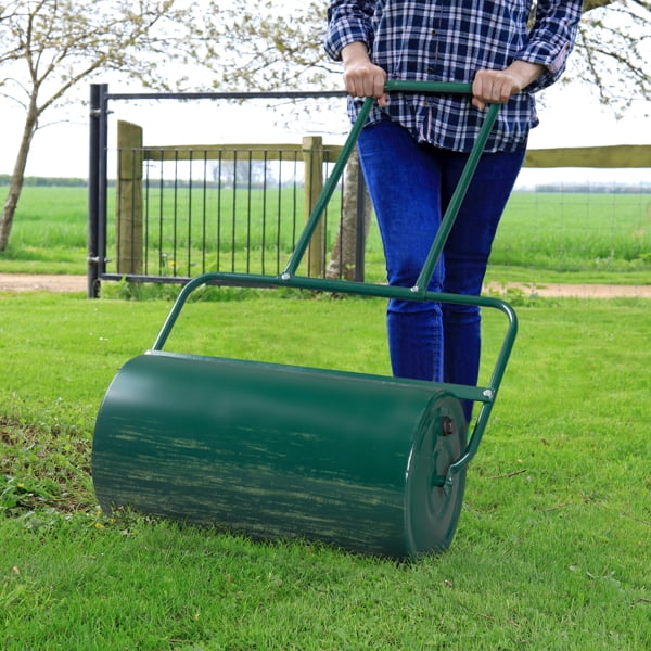 24in Lawn Roller Iron Cylindrical Garden North America Black