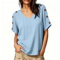thumbnail image 3 of Babysbule Women's V-Neck Button Shoulder Short Sleeve Relaxed Fit Casual Blouse Everyday Basic Top, 3 of 9