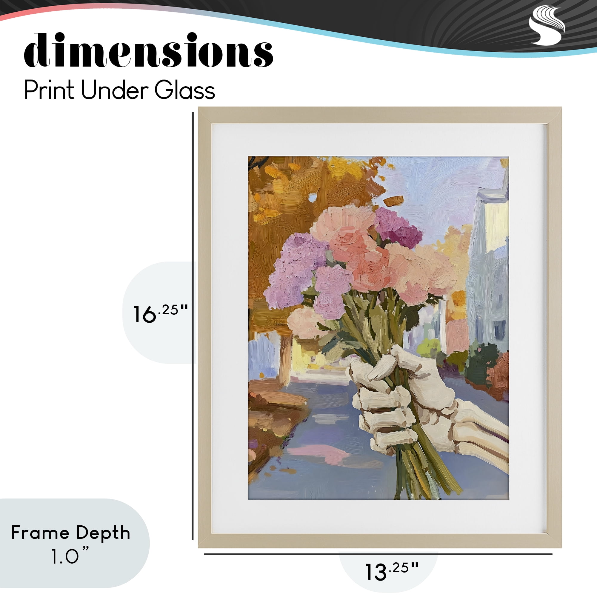 Stupell Industries Skeleton Hand Holding Flowers Birch Framed Print Under Glass, design by The Prints Vibe