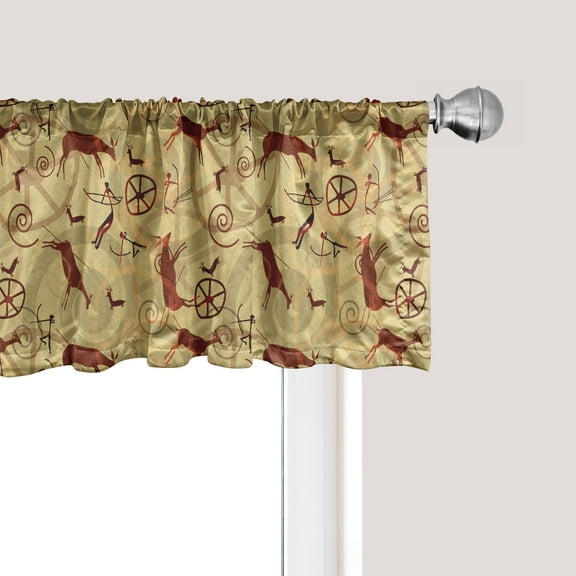 Ambesonne Southwestern Window Valance, Prehistoric Art, 54" X 12", Pale Yellow Brown