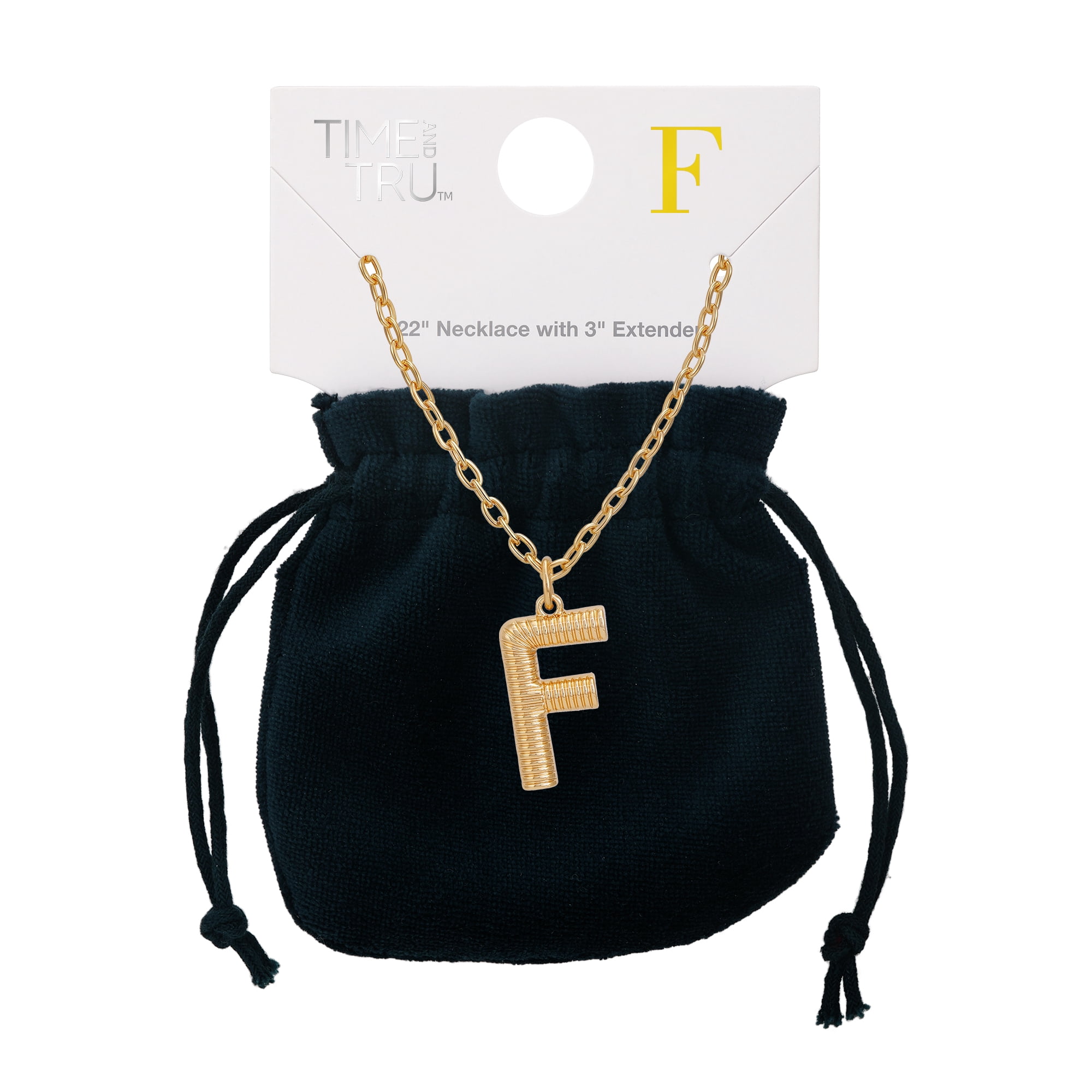 Time and Tru Women's Goldtone Initial F Necklace with Giftable Pouch