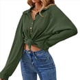 thumbnail image 2 of Sudadera Informal de Larga con Solapa y Botones para Mujer, Estilo 2025 Verde S, 2 of 9