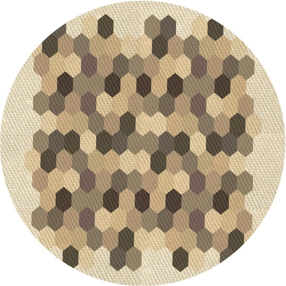 Ahgly Company Indoor Round Patterned Dark Gold Brown Area Rugs, 5' Round