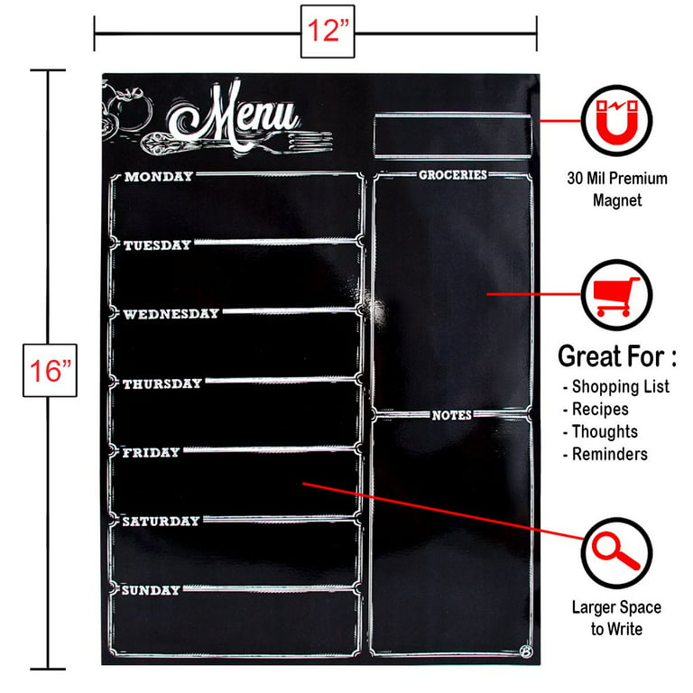 MoKo Magnetic Menu Board for Kitchen Fridge with 2 Markers, 16″x12″ Weekly  Meal Planner and Grocery List Notepad Dry Erase Board for Refrigerator –  Black – BigaMart