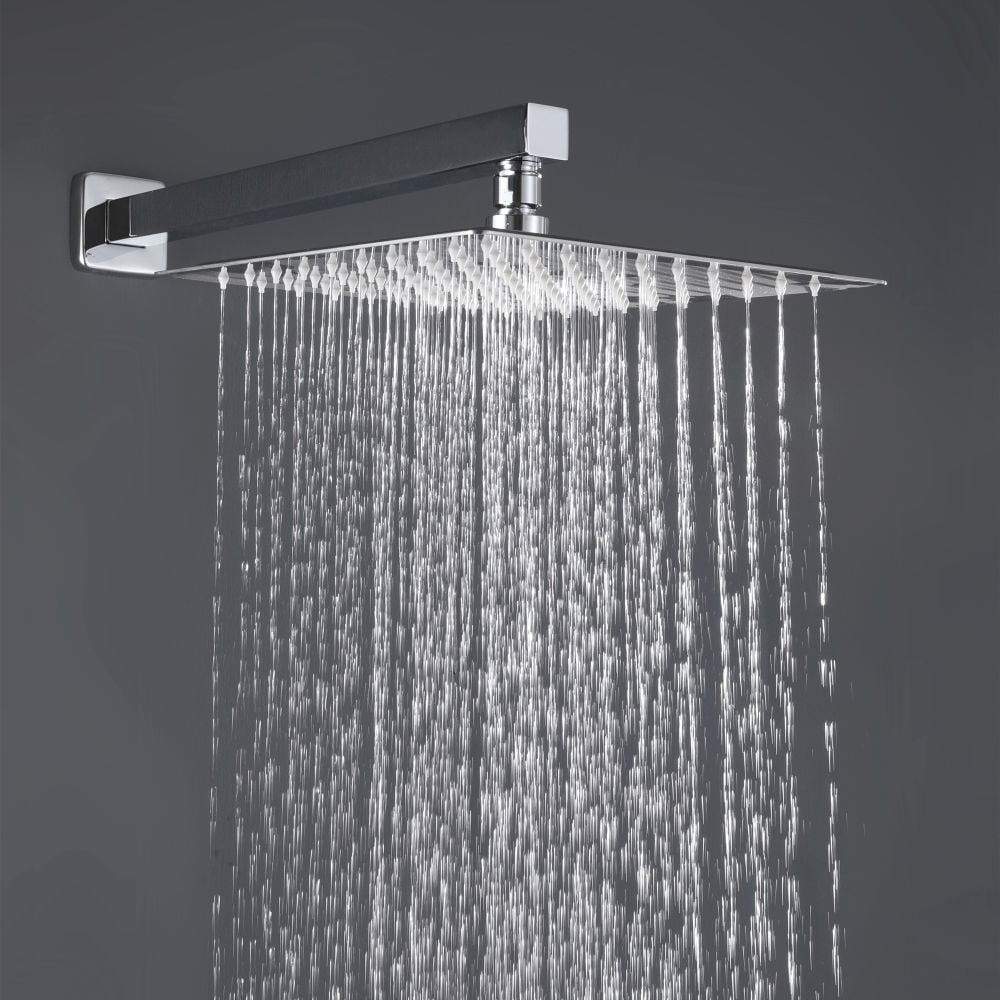 Kepooman 10" 3 Function Wall Mounted Square Rainfall Shower System with Rough-in Valve for Bathroom, Chrome