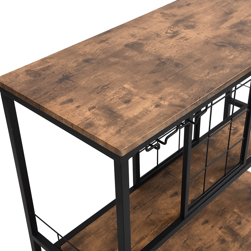 Private Jungle Industrial Wine Rack Table with Glass Holder, Wine Bar Cabinet with Storage,Brown Private Jungle Industrial Wine Rack Table with Glass Holder, Wine Bar Cabinet with Storage,Brown
