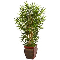 Nearly Natural 3.5' Bamboo Artificial Tree in Wooden Decorative Planter