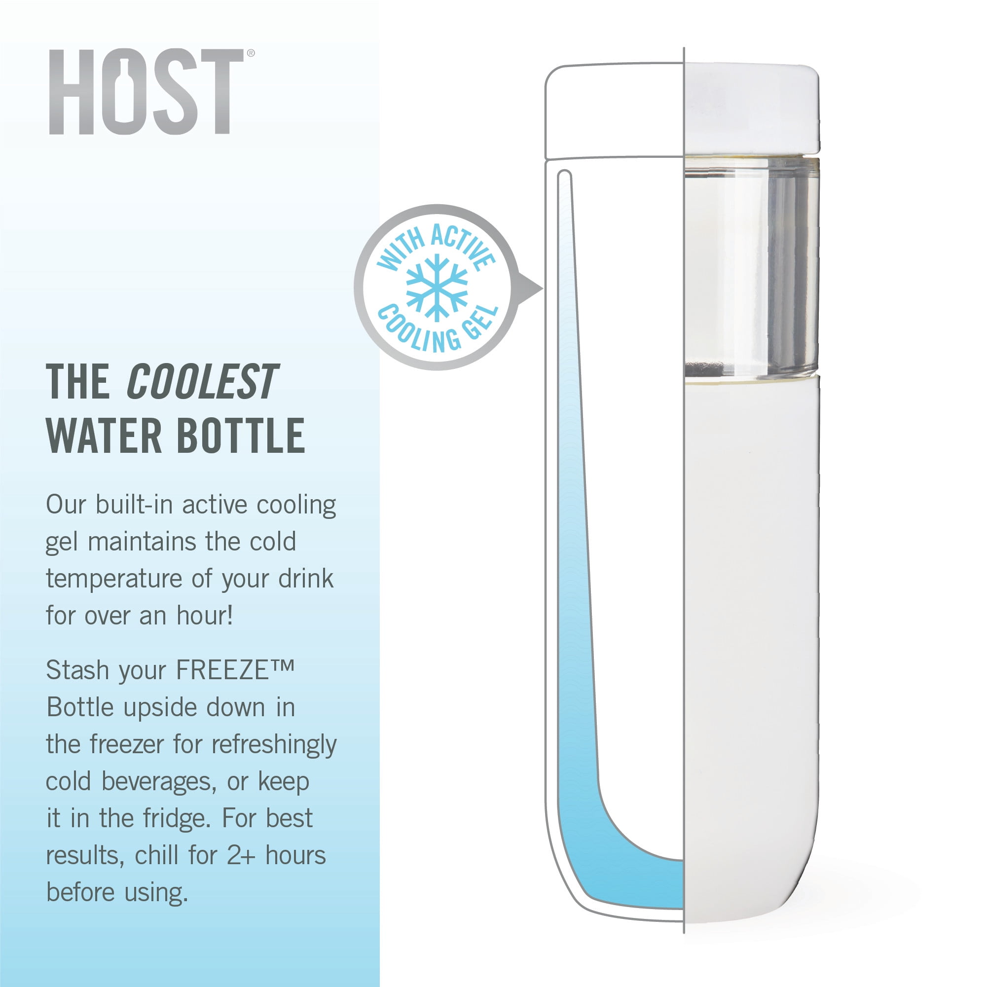 Host FREEZE Double Walled Water Bottle, Freezer Cooling Tumbler, 20oz White